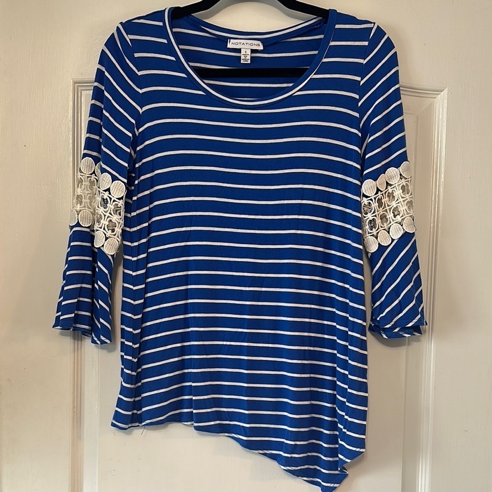 Notations Blue Asymmetrical Embellished Blouse